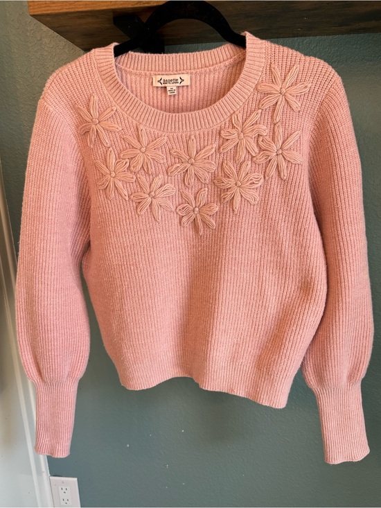 Nanette Lepore Sweaters - Nanette Lepore Blush Pink Floral Appliqué Sweater Cottagecore Coquette M